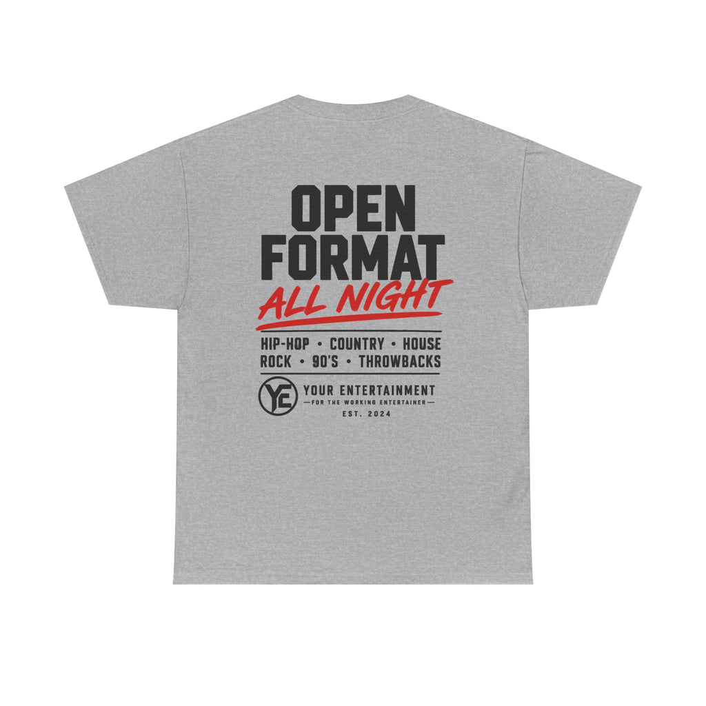 "Open Format All Night" Graphic Tee (Hip-Hop • Country • House • Rock • 80s • Throwbacks)